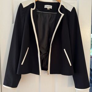 Calvin Klein Black and White Tuxedo-Style Blazer